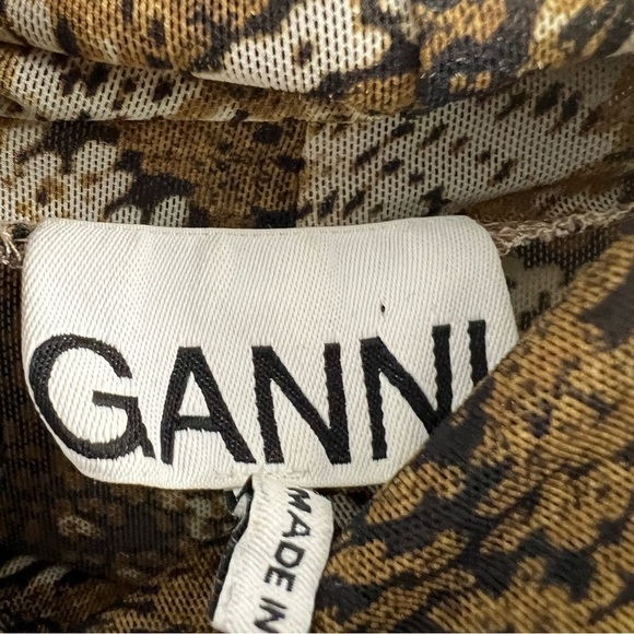 Ganni Marble Print Mesh Turtleneck Top, Brown/Cream/Yellow Multi, EU 38 US6 M - Picture 6 of 8